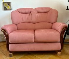 Pink suede « Art Nouveau » sofa with wood frame